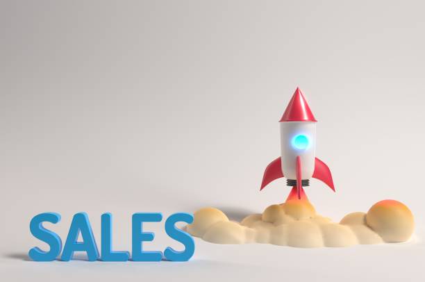 Illustration of a rocket launching from the word 'SALES' symbolizing a boost or increase in sales