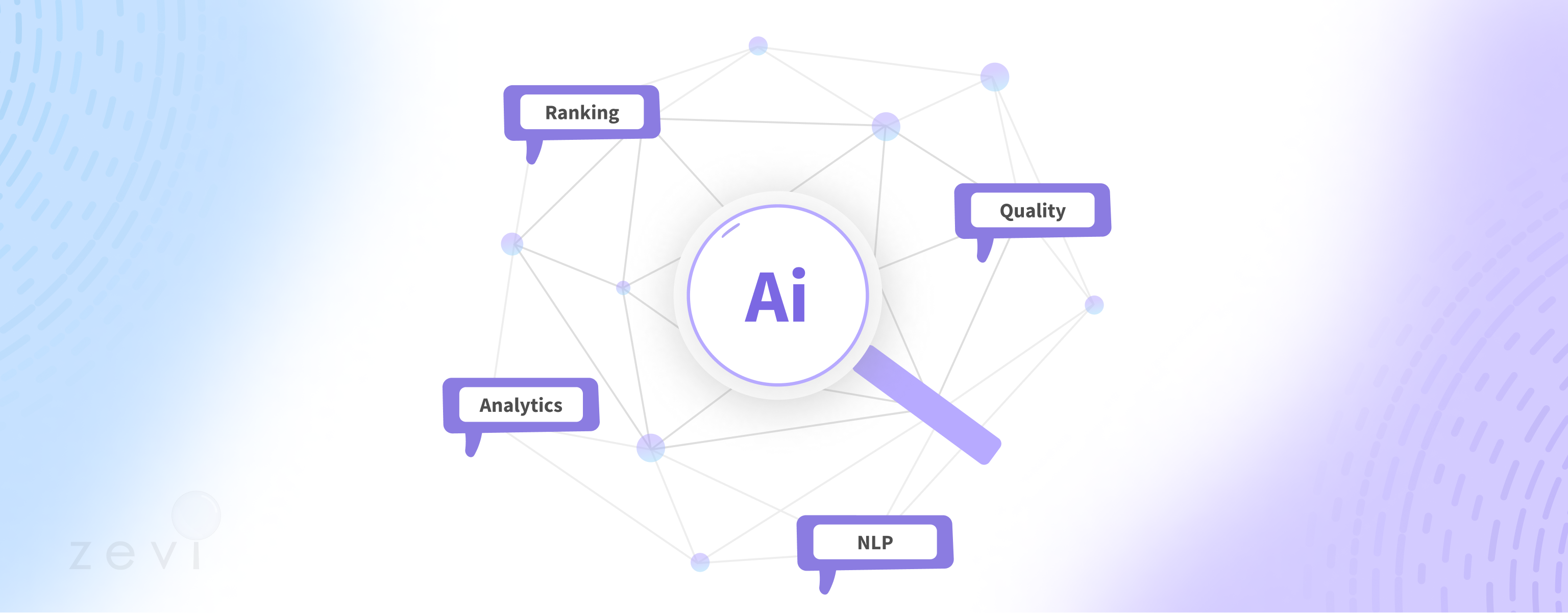 AI-driven concepts like ranking, analytics, and natural language processing enhancing search results.