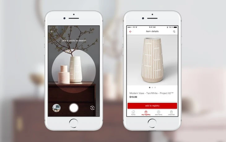 AI visual search recognizing objects like furniture through a smartphone app.