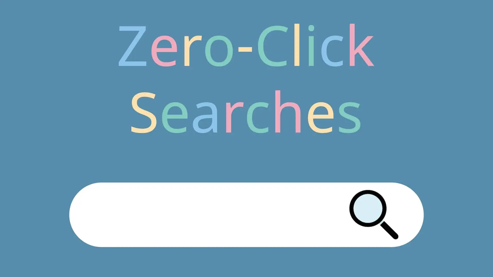 Graphic displaying the text 'Zero-Click Searches' above a search bar, highlighting the concept of immediate answers without clicking links.